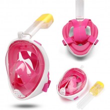 Полнолицевая панорамная маска для плавания TOPA FREE BREATH (L/XL) Розовая с креплением для камеры