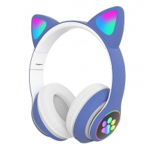 Беспроводные Детские Bluetooth наушники с подсветкой с MicroSD с FM-Радио Cat STN-28 с Кошачьими Ушками Синие