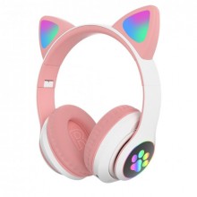 Беспроводные Детские Bluetooth наушники с подсветкой с MicroSD с FM-Радио Cat STN-28 с Кошачьими Ушками Розовые