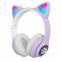 Беспроводные Детские Bluetooth наушники с подсветкой с MicroSD с FM-Радио Cat STN-28 с Кошачьими Ушками Фиолетовые