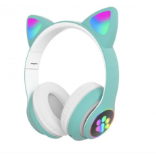 Беспроводные Детские Bluetooth наушники с подсветкой с MicroSD с FM-Радио Cat STN-28 с Кошачьими Ушками Бирюзовые