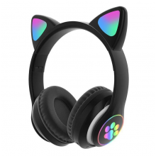 Беспроводные Детские Bluetooth наушники с подсветкой с MicroSD с FM-Радио Cat STN-28 с Кошачьими Ушками Черные