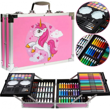 Детский художественный набор для рисования и творчества TOPA в складном чемоданчике 145 предметов Розовый
