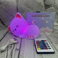 Детский силиконовый ночник TOPA Спящий котик 16 цветов свечения с пультом