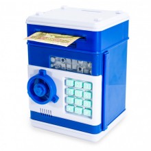 Электронная Копилка сейф с отпечатком пальца и кодовым замком  с  купюроприемником Голубой  