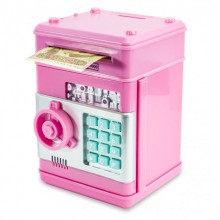 Электронная Копилка сейф с кодовым замком и купюро-приемником для бумажных денег и монет Number Bank Розовая