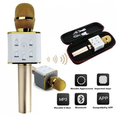 Беспроводной Bluetooth караоке микрофон TOPA Q7 Золотой с чехлом 