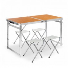 Стол для пикника усиленный раскладной с 4 стульями Folding Table Светлое дерево