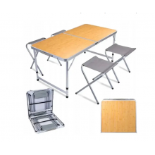Стол раскладной для пикника и рыбалки Folding Table с 4 стульями Светлое дерево