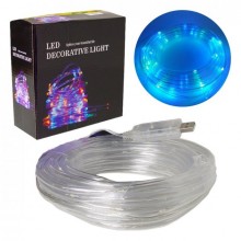 Светодиодная LED Гирлянда TOPA Дюралайт Синяя 100 LED 10 м прозрачная от USB